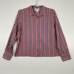 Talbots Shirt Womens Large Multicolor Stripe Button Front Long Sleeve Cotton Top
